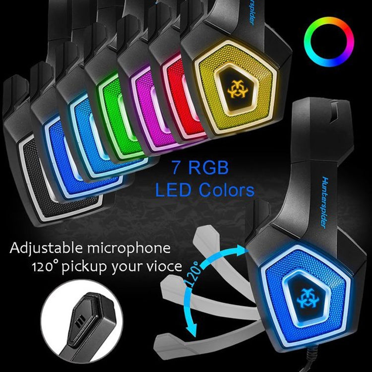 V1 3.5mm RGB 컬러풀 발광 유선 컨트롤 게이밍 헤드셋, 케이블 길이: 2.2m
