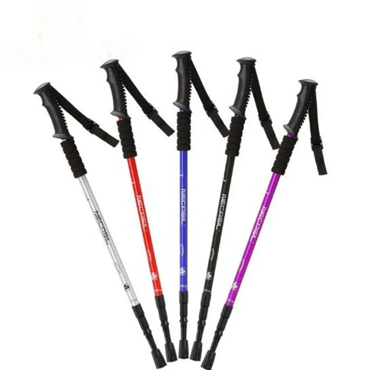 NECASIL 3단 알루미늄 합금 직선 손잡이 수축식 트레킹 폴, 3단 (블랙), 3단 (레드), 3단 (블루), 3단 (실버)