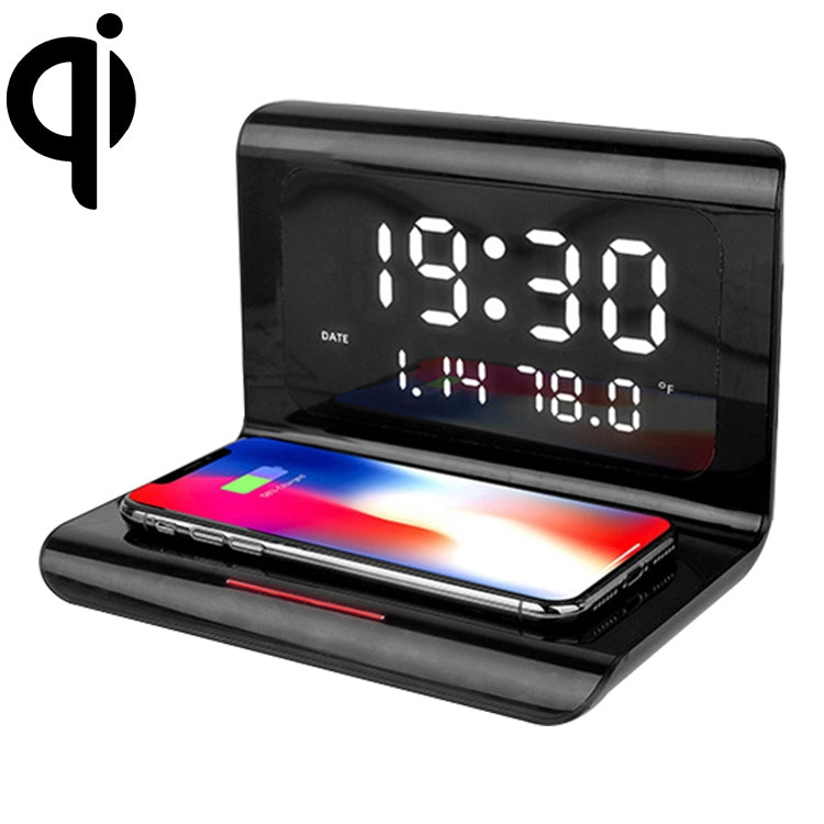 10W QI 범용 다기능 휴대폰 무선 충전기 알람 시계 및 시간/달력/온도 표시, RT1 10W (블랙)
