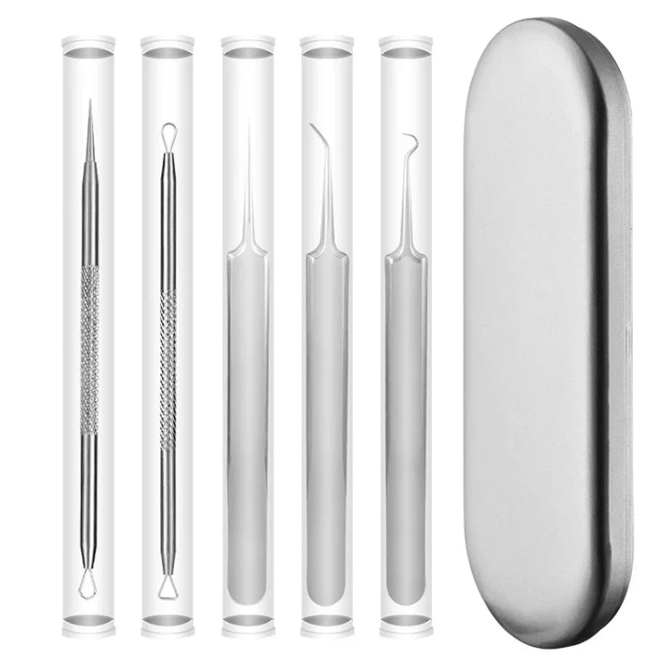 5pcs /Set Acne Needle Stainless Steel Acne Clamp Squeeze Acne Blackhead Tool, 5 in 1