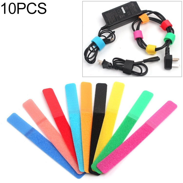10개 캔디 컬러 전원 코드 후크 앤 루프 패스너 스트립, 랜덤 색상 배송, 180 x 20mm