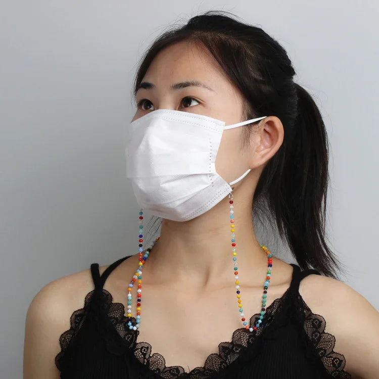Mask Lanyard Handmade Crystal Bead Chain Anti-Drop Hanging Glasses Chain, White