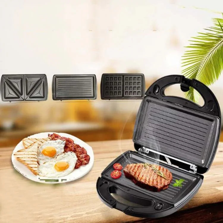 3-in-1 샌드위치 메이커 다기능 와플 메이커 파니니 아침 식사 메이커, EU 플러그, 3-in-1 샌드위치 메이커
