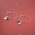 S925 Sterling Silver Sparkling Diamond Red Ball Snowflake Earrings Christmas Earrings