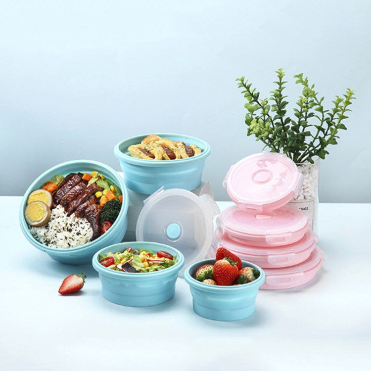 전자레인지용 휴대용 접이식 도시락 원형 실리콘 도시락 무작위 색상 배송, 용량:350ml, 350ml, 500ml, 800ml, 1200ml
