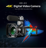 ORDRO AC3 3.1인치 IPS 스크린 4K 풀 HD 13MP 야간 시야 WiFi 라이브 캠코더 DV 디지털 카메라, 표준, 표준 + 마이크, 표준 + 마이크 + 핸드헬드 스탠드, 표준 + 마이크 + 보조 조명