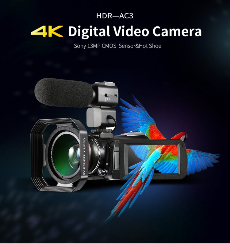 ORDRO AC3 3.1인치 IPS 스크린 4K 풀 HD 13MP 야간 시야 WiFi 라이브 캠코더 DV 디지털 카메라, 표준, 표준 + 마이크, 표준 + 마이크 + 핸드헬드 스탠드, 표준 + 마이크 + 보조 조명