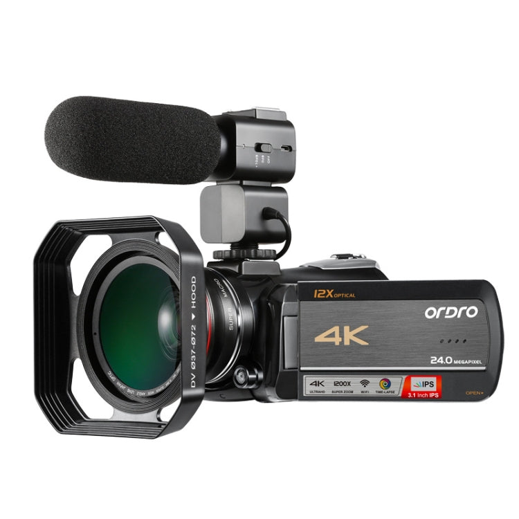ORDRO AC5 4K HD 야간 시야 WiFi 12배 광학 줌 디지털 비디오 DV 카메라 캠코더, 표준, 표준 + 마이크, 표준 + 마이크 + 핸드헬드 스탠드, 표준 + 마이크 + 보조 조명