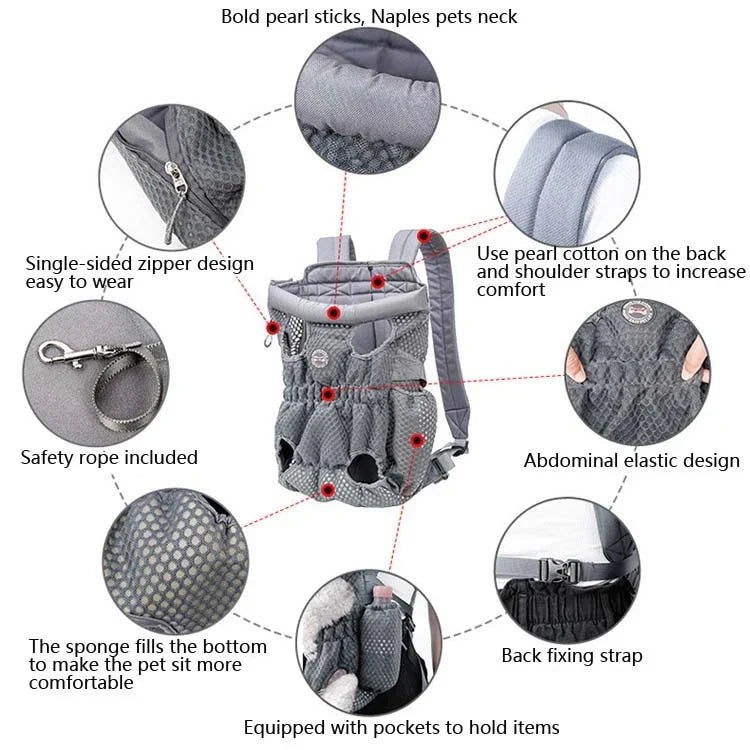 Doglemi Pet Outing Backpack Dog Shoulder Chest Bag Breathable Mesh Dog Cat Bag, M, L