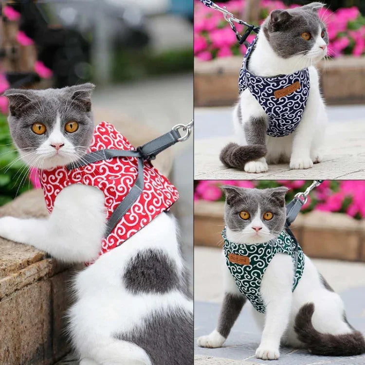 DogLemi 애완동물 고양이 견인 로프 가슴 하네스 조끼형 견인복 고양이 산책 로프, XS, S