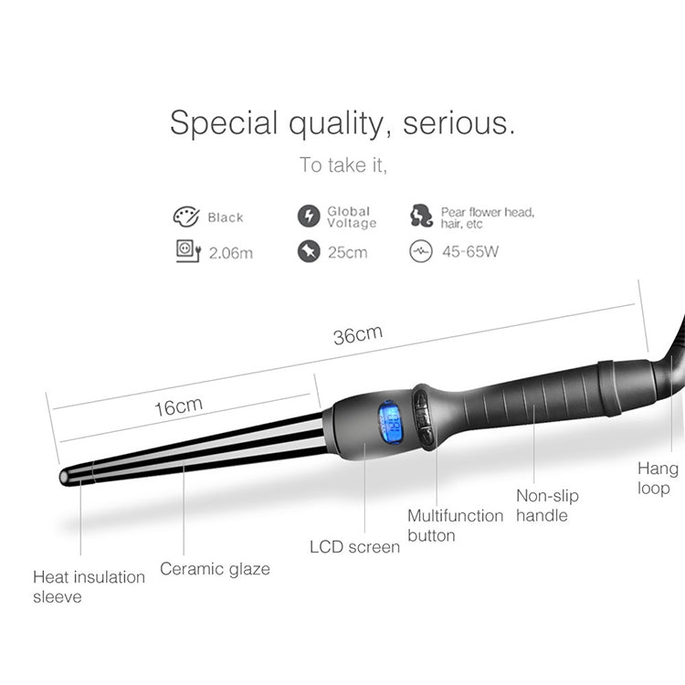 LCD 원뿔형 컬링 아이언 단일 튜브 세라믹 유약 배 모양 꽃 원뿔, 19mm EU, 25mm EU, 25mm US, 19mm US, 32mm EU