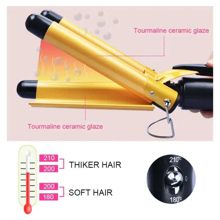 20-32m 자동 세라믹 펌 스플린트 헤어 컬러 3배럴 대형 웨이브 헤어 컬링 아이언 도구, 32mm