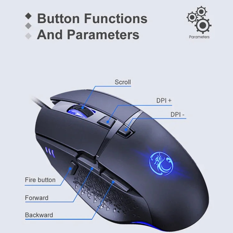 iMICE T91 8키 7200DPI USB 유선 발광 게이밍 마우스, 케이블 길이: 1.8m