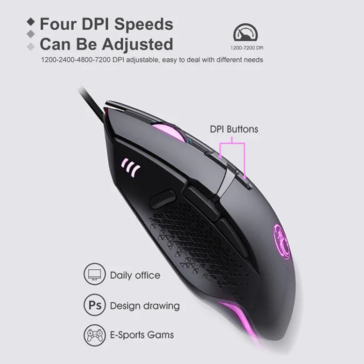 iMICE T91 8키 7200DPI USB 유선 발광 게이밍 마우스, 케이블 길이: 1.8m