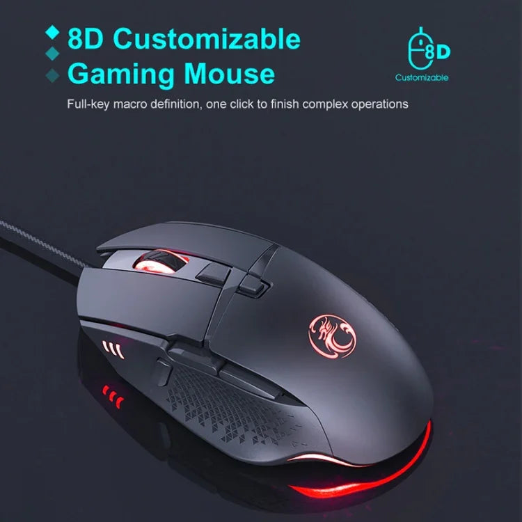iMICE T91 8키 7200DPI USB 유선 발광 게이밍 마우스, 케이블 길이: 1.8m