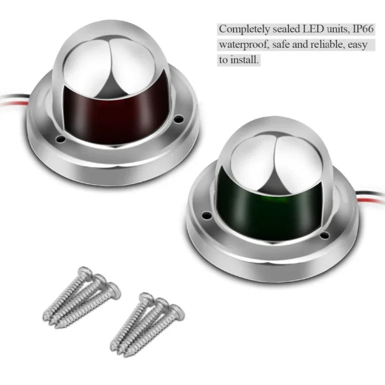 1쌍 스테인리스 스틸 LED 항해등 적녹색 항해 신호등 해양 보트 요트 경고등, DC 12V, 1쌍 12V