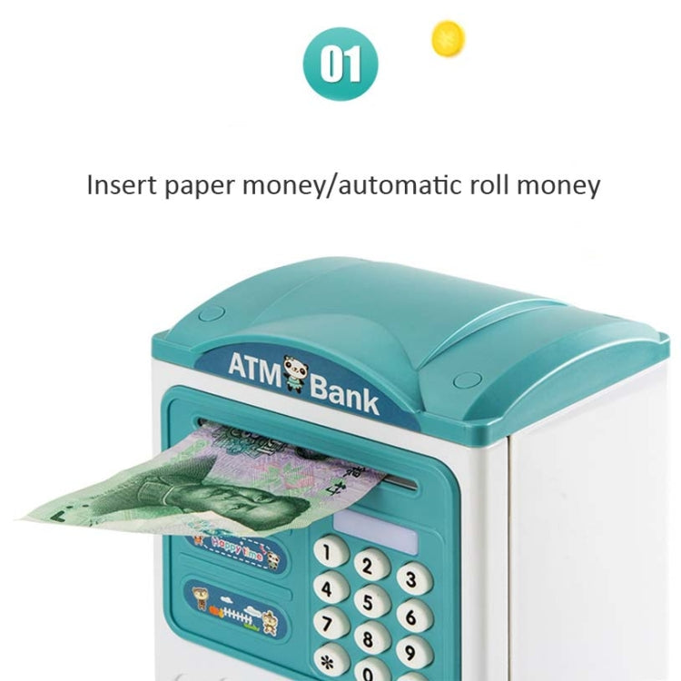 시뮬레이션 비밀번호 지문 센서 잠금 해제 돈 상자 자동 롤 머니 세이프 ATM 저금통, 분홍색, 파란색