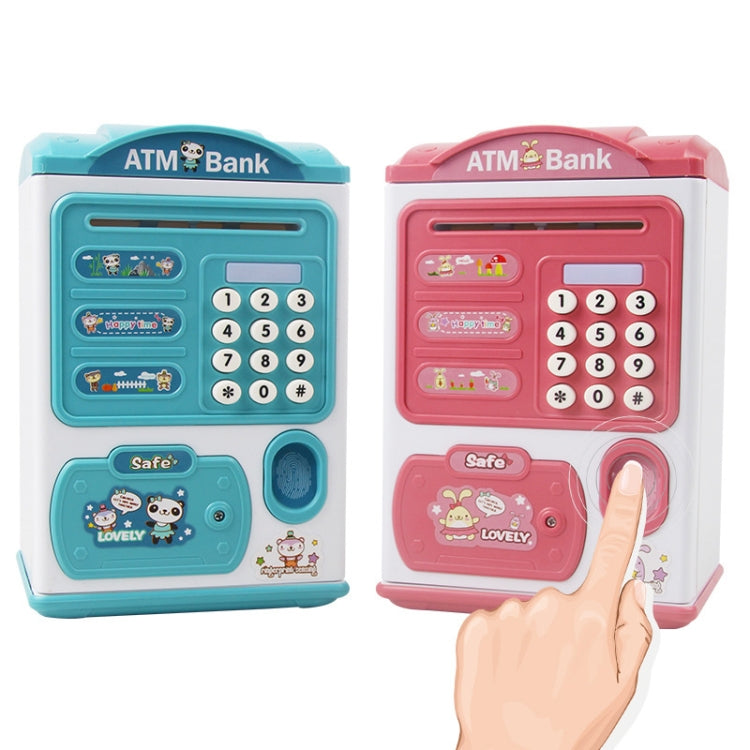 시뮬레이션 비밀번호 지문 센서 잠금 해제 돈 상자 자동 롤 머니 세이프 ATM 저금통, 분홍색, 파란색