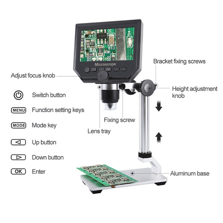 G600A HD 휴대폰 수리 현미경 4.3인치 스크린 디지털 현미경 전자 현미경, EU 플러그, US 플러그