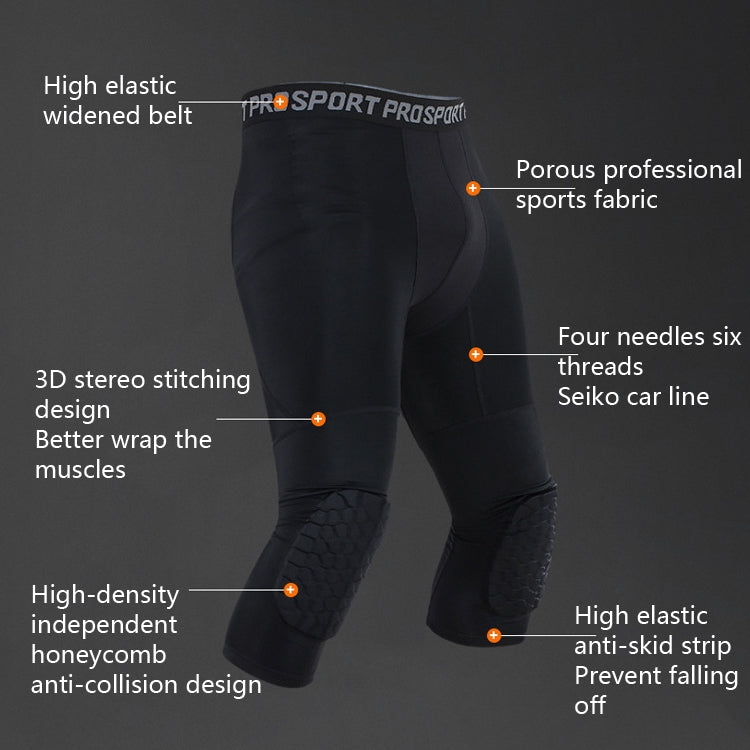고탄력 라이크라 벌집 충격 방지 바지 남성용 농구 피트니스 7부 스웨트팬츠, S, M, L, XL, XXL, XXXL