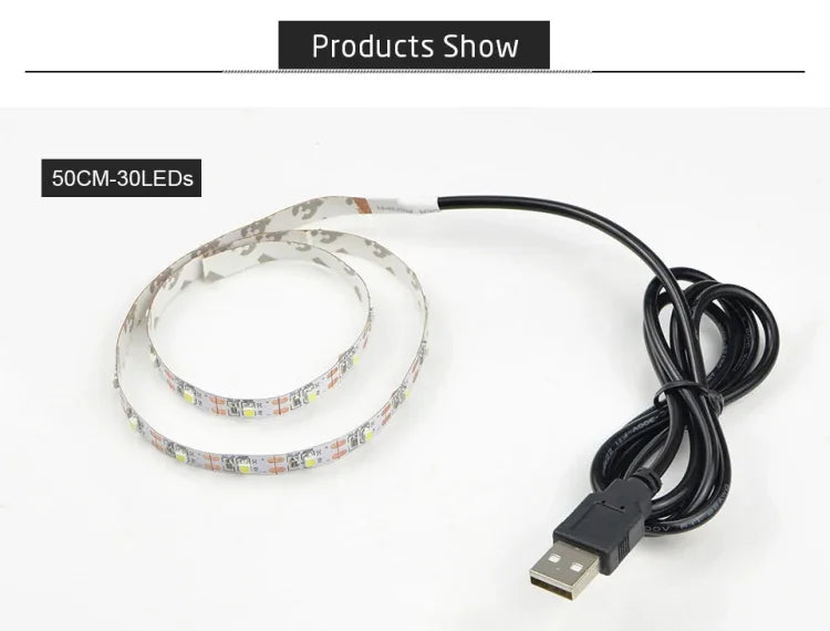 USB 전원 SMD 2835 에폭시 LED 스트립 조명 크리스마스 책상 장식 램프 TV 배경 조명용, 1m, 5m