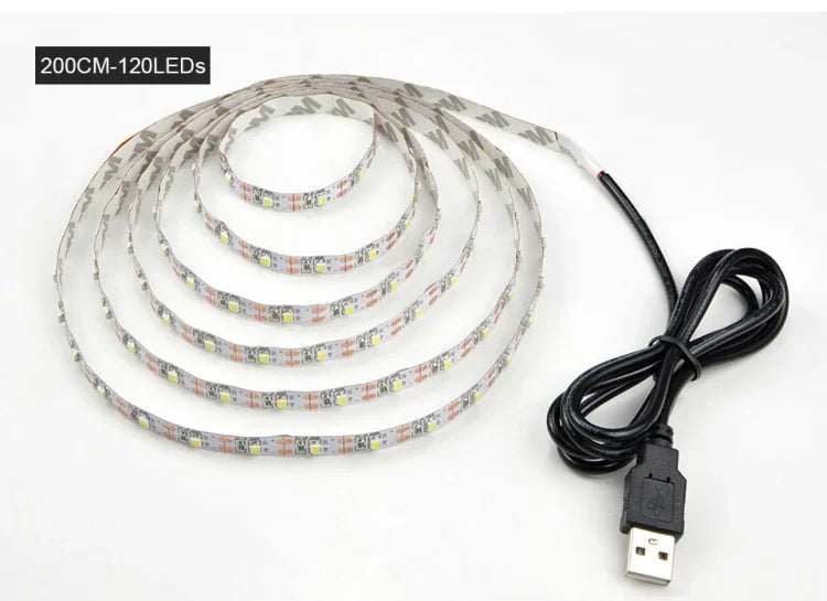 USB 전원 SMD 2835 에폭시 LED 스트립 조명 크리스마스 책상 장식 램프 TV 배경 조명용, 1m, 5m