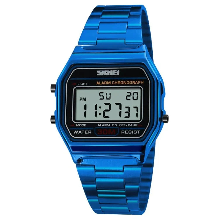 SKMEI 1123 Men Business Lightweight Watch Waterproof Steel Band Electronic Watch, Blue, Rose Gold, Coffee Gold