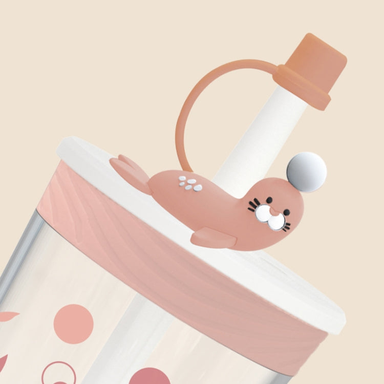 어린이 만화 해양 동물 빨대 컵 안전하고 친환경 플라스틱 음료 컵, 네이비 블루, 연파랑, 분홍, 연회색