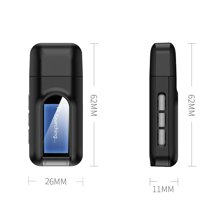 BT201 블루투스 5.0 USB 2-in-1 블루투스 오디오 리시버 트랜스미터 LCD 디스플레이 포함, LCD 디스플레이 포함 블루투스 오디오 리시버 트랜스미터