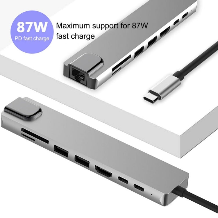 WC7367 8-in-1 87W Type-C to PD+USB3.0/USB2.0+SD+TF+HDMI+RJ45+Type-C 도킹 스테이션 허브, WC7367
