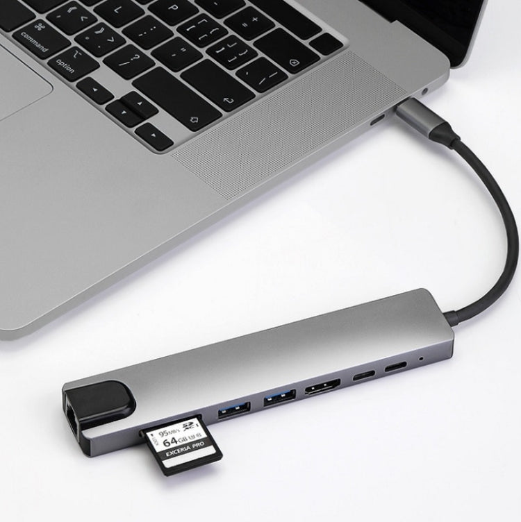 WC7367 8-in-1 87W Type-C to PD+USB3.0/USB2.0+SD+TF+HDMI+RJ45+Type-C 도킹 스테이션 허브, WC7367
