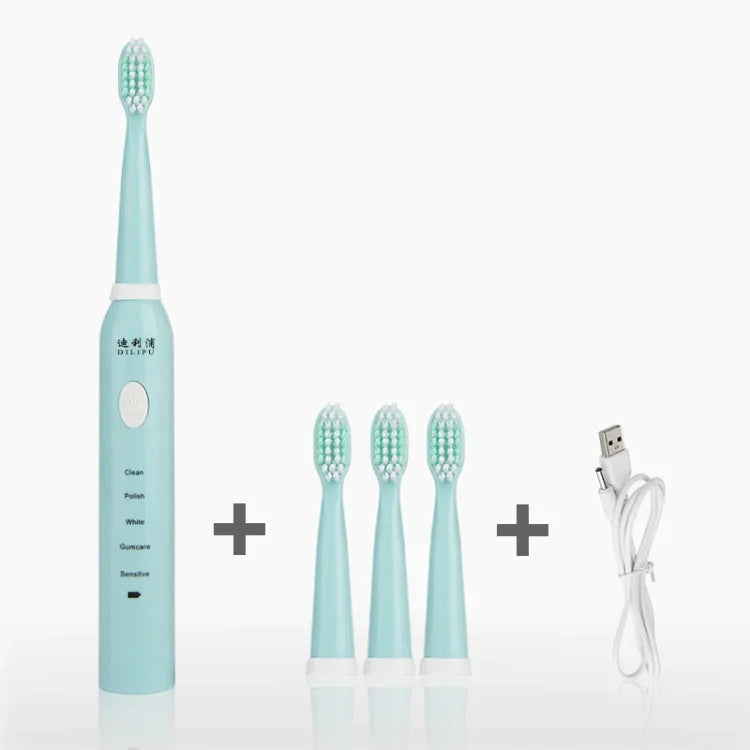 DELIPU 전동 칫솔 충전식 소닉 5단계 조절 어린이 성인 가정용 방수 부드러운 모 화이트닝 칫솔, USB 충전 케이블 (블루), USB 충전 케이블 (화이트), USB 충전 스탠드 (블루), USB 충전 스탠드(핑크)