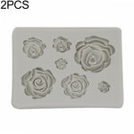 2개입 DIY 수제 비누 초콜릿 폰던트 베이킹 몰드 3D 장미 꽃 케이크 장식 실리콘 몰드, 꽃 모양(핑크), 꽃 모양(그레이)