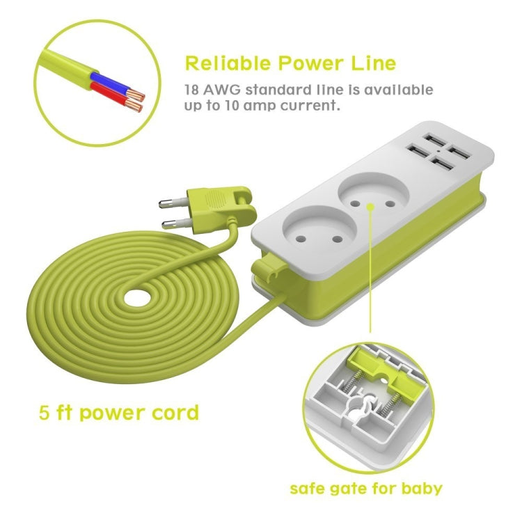 전원 멀티탭 1/2 EU 플러그 4 USB 포트 1200W 250V 1.5m 케이블 벽걸이 휴대용 멀티 소켓, EU 플러그 콘센트