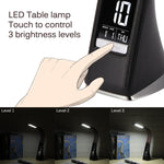 U2 5W 3단계 조광 LED 가죽 질감 데스크 램프 온도/시계/달력 표시, 블랙