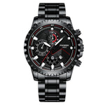 FNGEEN 5055 Men Waterproof Sports Fashion Stainless Steel Watch, Black Steel Black Surface, White Steel Black Surface, White Steel White Surface, Black Leather Black Steel Black Surface, Black Leather White Steel Black Surface                          ...