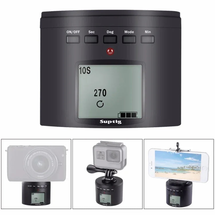 Suptig RSX-350 360도 파노라마 헤드 전동 타임랩스 안정화 삼각대 어댑터 턴테이블 마운트 GoPro HERO9 /8 /7 /6 /5 /5 세션 /4 세션 /4 /3+ /3 /2 /1, Xiaoyi 및 기타 액션 카메라용