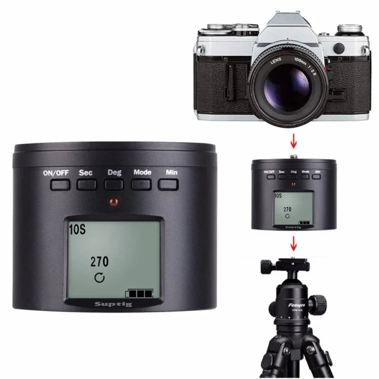 Suptig RSX-350 360도 파노라마 헤드 전동 타임랩스 안정화 삼각대 어댑터 턴테이블 마운트 GoPro HERO9 /8 /7 /6 /5 /5 세션 /4 세션 /4 /3+ /3 /2 /1, Xiaoyi 및 기타 액션 카메라용
