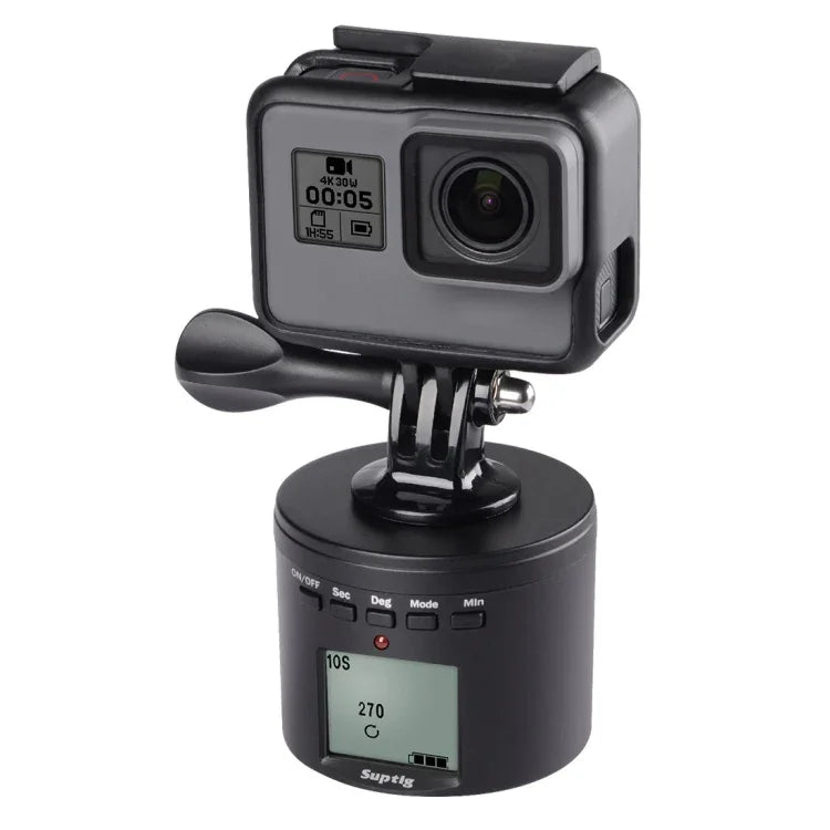 Suptig RSX-350 360도 파노라마 헤드 전동 타임랩스 안정화 삼각대 어댑터 턴테이블 마운트 GoPro HERO9 /8 /7 /6 /5 /5 세션 /4 세션 /4 /3+ /3 /2 /1, Xiaoyi 및 기타 액션 카메라용