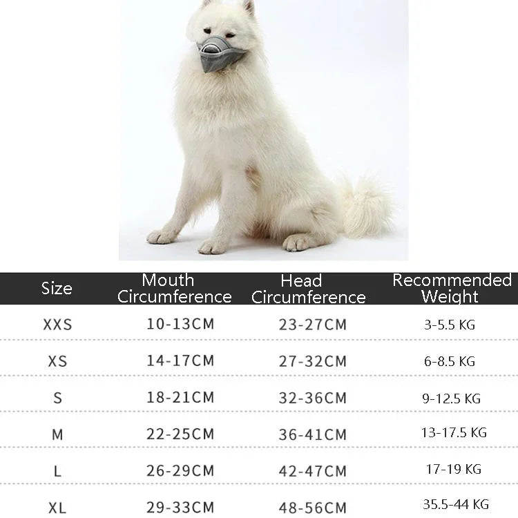 강아지 입마개 물림 방지 메시 강아지 입마개 중대형견용 방지 마스크, XXS, XS, S, M, L, XL