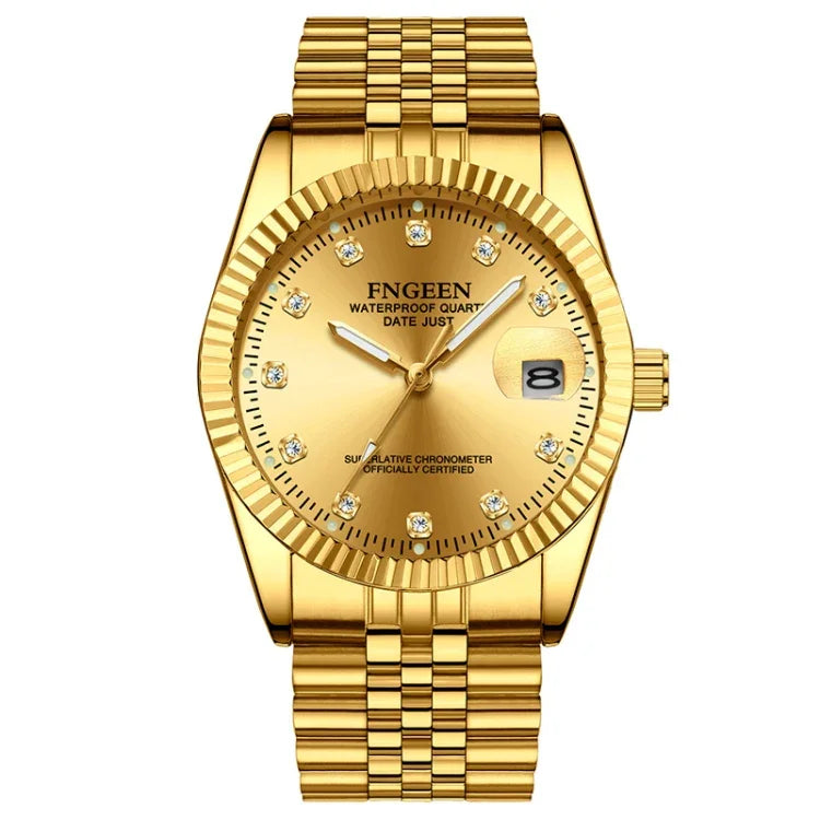 FNGEEN 7008 Men Fashion Diamond Dial Watch Couple Watch, Full Gold Gold Surface, Full Gold Black Surface, Full Gold White Surface, Golden Surface, Gold Black Sueface, Golden White Surface, Brown Leather Full Gold Surface