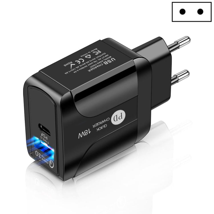 18W PD + QC 3.0 고속 충전 여행용 충전기 전원 어댑터 LED 표시 기능 포함, EU 플러그 블랙, US 플러그 블랙, UK 플러그 블랙, EU 플러그 화이트, US 플러그 화이트, UK 플러그 화이트