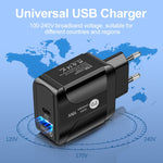 18W PD + QC 3.0 고속 충전 여행용 충전기 전원 어댑터 LED 표시 기능 포함, EU 플러그 블랙, US 플러그 블랙, UK 플러그 블랙, EU 플러그 화이트, US 플러그 화이트, UK 플러그 화이트