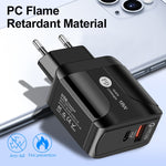 18W PD + QC 3.0 고속 충전 여행용 충전기 전원 어댑터 LED 표시 기능 포함, EU 플러그 블랙, US 플러그 블랙, UK 플러그 블랙, EU 플러그 화이트, US 플러그 화이트, UK 플러그 화이트