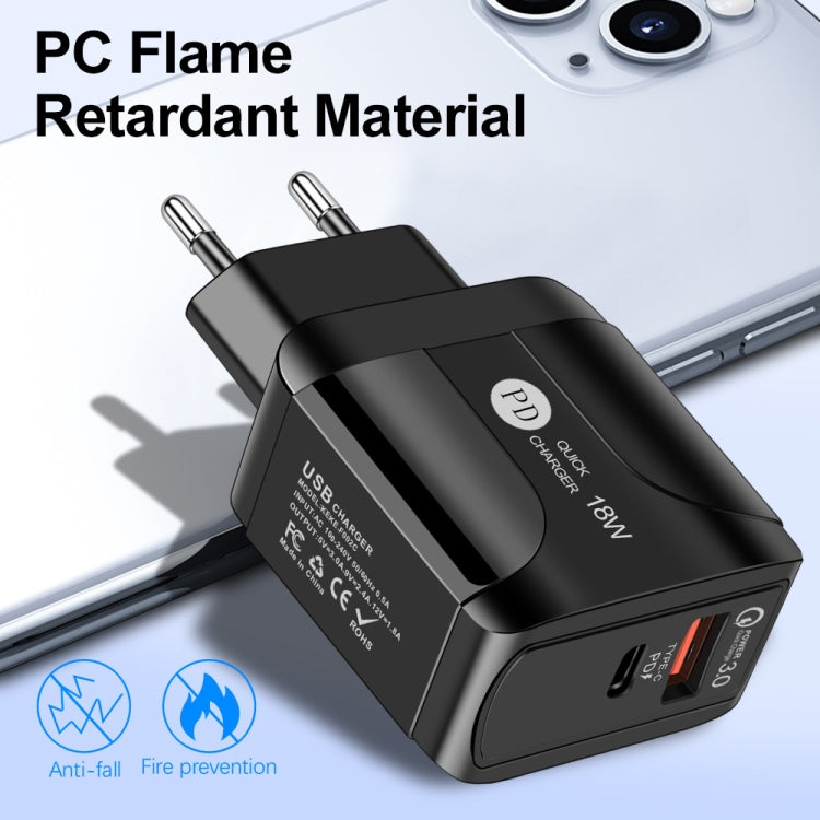 18W PD + QC 3.0 고속 충전 여행용 충전기 전원 어댑터 LED 표시 기능 포함, EU 플러그 블랙, US 플러그 블랙, UK 플러그 블랙, EU 플러그 화이트, US 플러그 화이트, UK 플러그 화이트