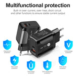 18W PD + QC 3.0 고속 충전 여행용 충전기 전원 어댑터 LED 표시 기능 포함, EU 플러그 블랙, US 플러그 블랙, UK 플러그 블랙, EU 플러그 화이트, US 플러그 화이트, UK 플러그 화이트