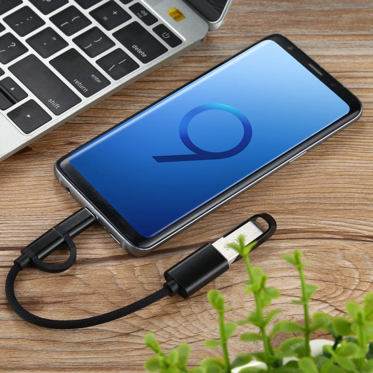 USB 3.0 암컷 to 마이크로 USB + USB-C / 타입-C 수컷 충전 + 전송 OTG 나일론 꼬임 어댑터 케이블, 케이블 길이: 19cm, 골드, 실버, 블랙, 핑크, 블루, 레드