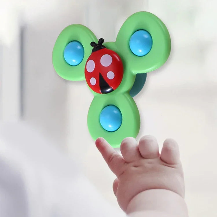3-in-1 손끝 스피너 아기 딸랑이 삼색 곤충 빨판 돌리고 돌리는 재미 아기 목욕 장난감, 손끝 스피너