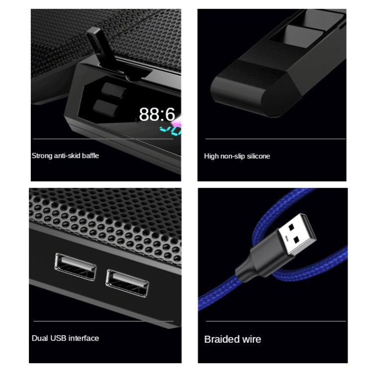 COOLCOLD RGB 노트북 라디에이터 6팬 조절 가능한 노트북 냉각 베이스, 5V 속도 컬러풀 버전, 5V 터치 12 심포니 버전