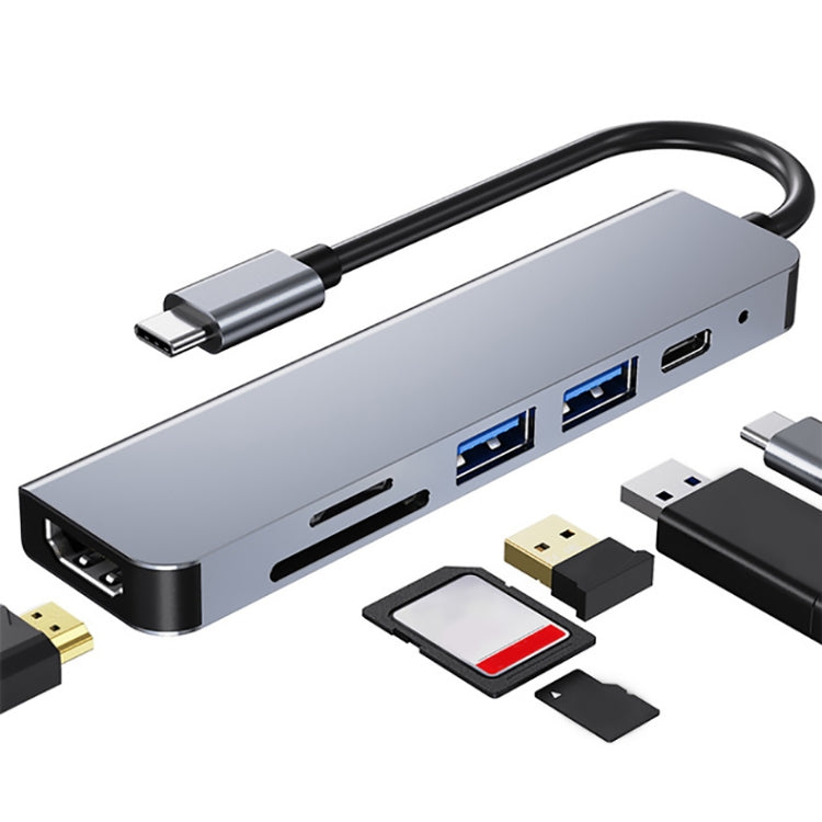 6-in-1 USB-C / Type-C to 4K HDMI + SD / TF 카드 슬롯 + PD USB-C / Type-C 충전 + 2 USB 3.0 포트 다기능 허브 도킹 스테이션, 6-in-1